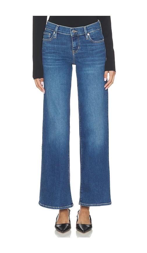 frame low rise le slim palazzo jeans in blue.