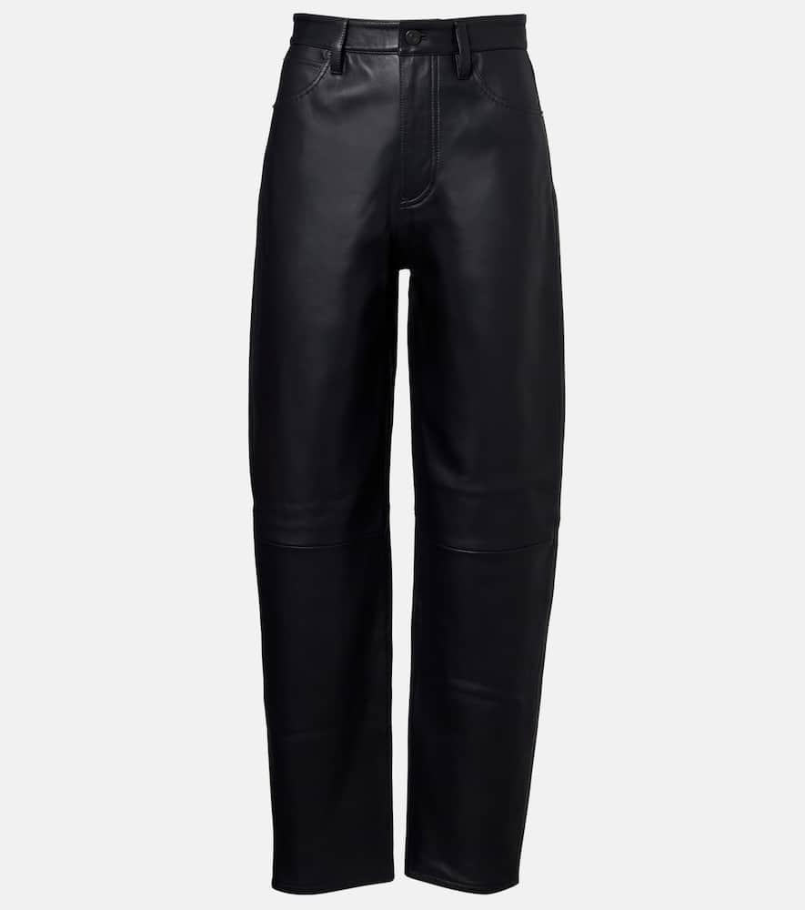 frame neat leather straight pants