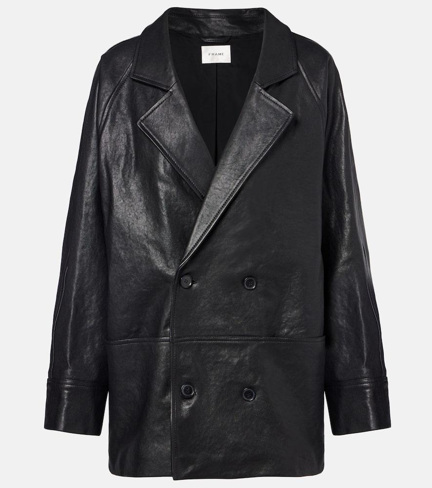 frame oversized leather jacket