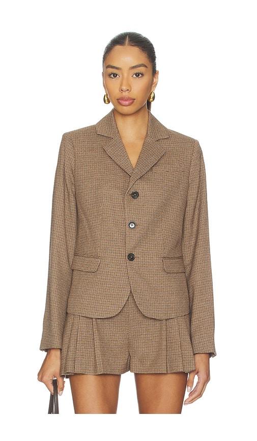 frame plaid riding blazer in brown.