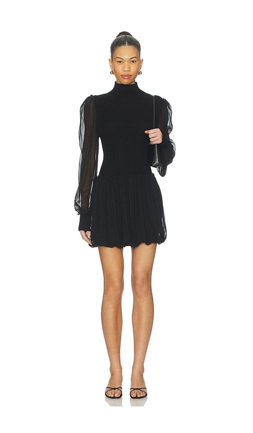 frame sheer sleeve dress in black.
