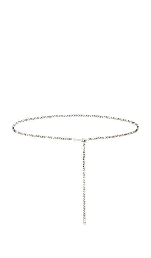 frame the chain belt in metallic silver.