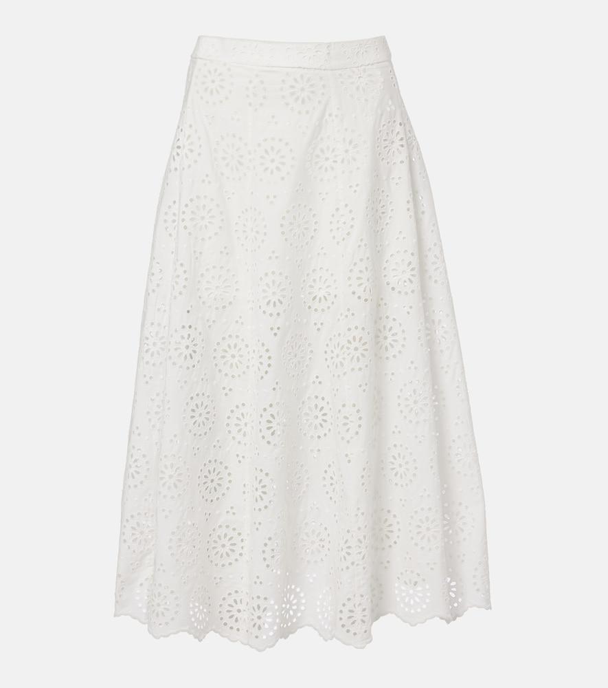 frame the deco broderie anglaise cotton midi skirt