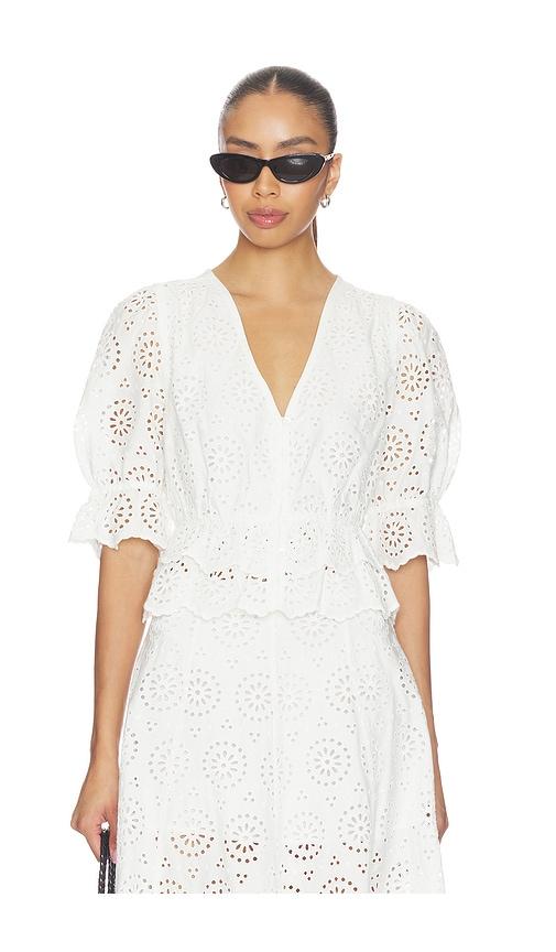 frame the deco eyelet tiered blouse in white.