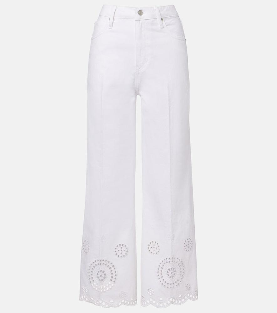 frame the eyelet embroidered flared jeans