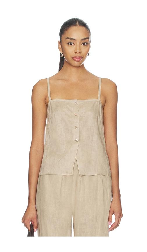 frame the linen button cami in beige.