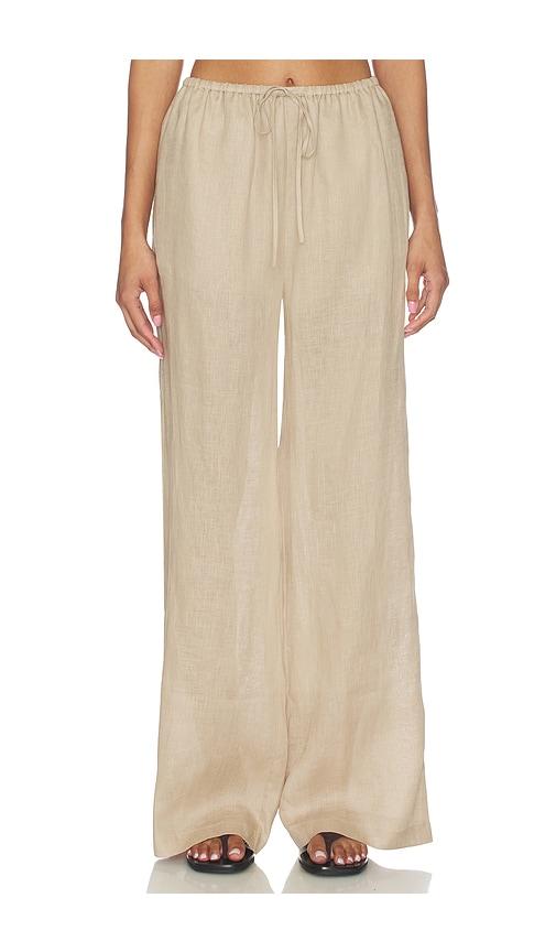 frame the linen lounge pant in beige.