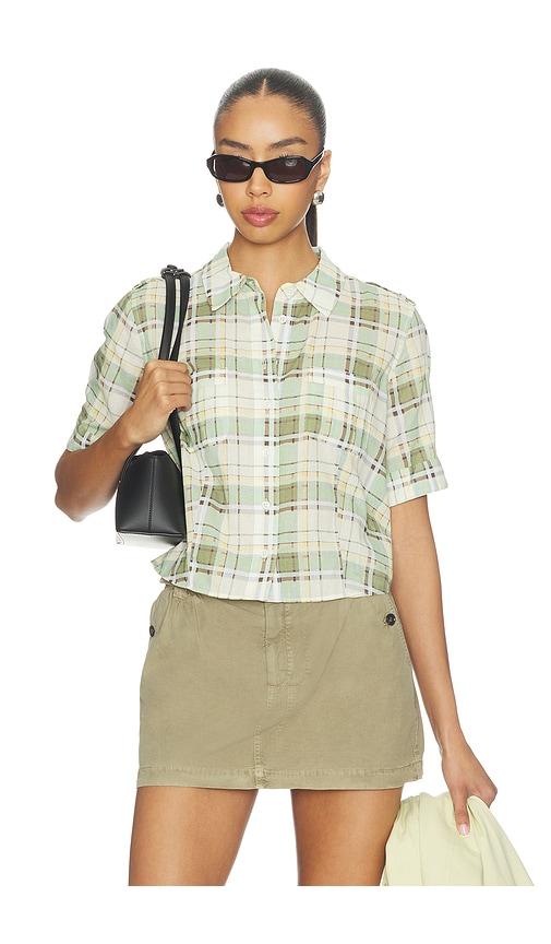 frame the plaid utility shirt in green.