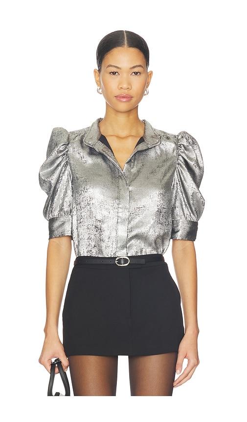frame the shiny gillian blouse in charcoal.