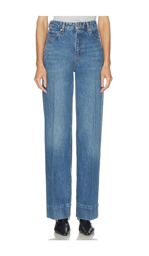 frame the streamline jeans in blue.