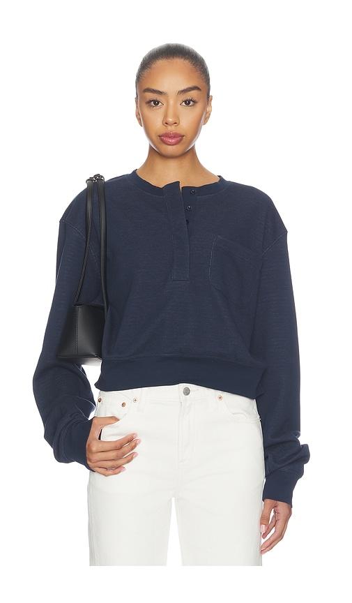 frame the striped cuff sweatshirt in navy.