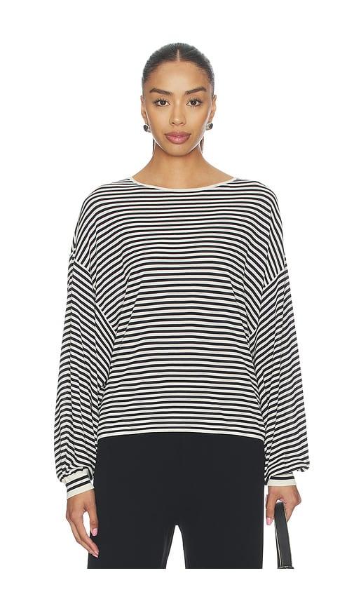 frame the striped slouchy sweater in cream,black.