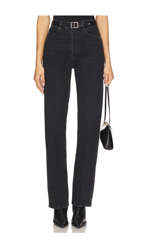 frame vertical straight leg jeans in black.