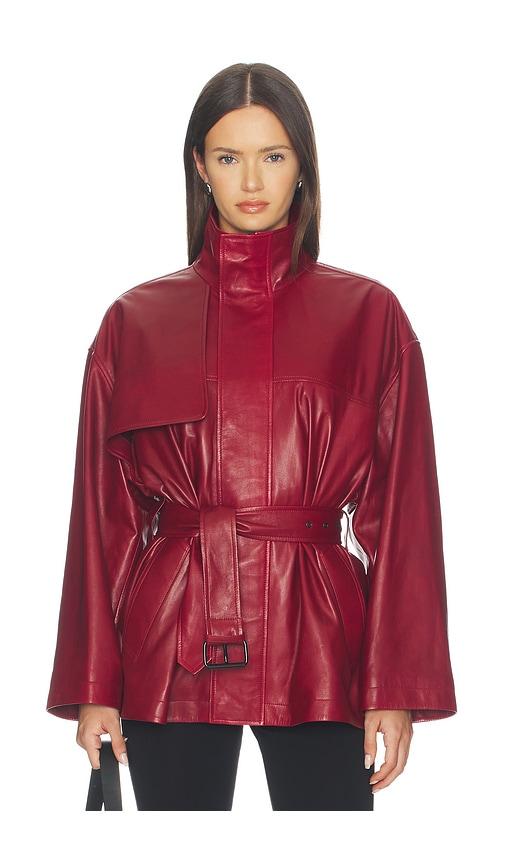frame x alexandra leclerc the alexandra leather trench in red.