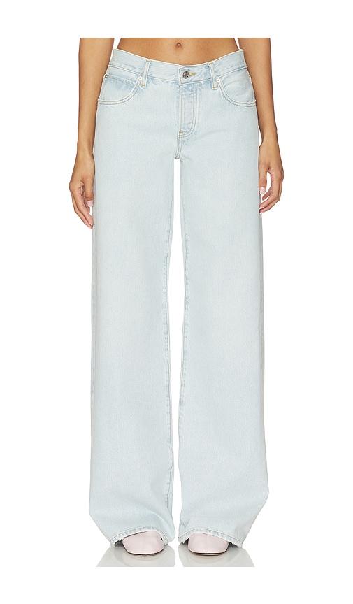 frame x alexandra leclerc the leo low rise baggy jean in blue.