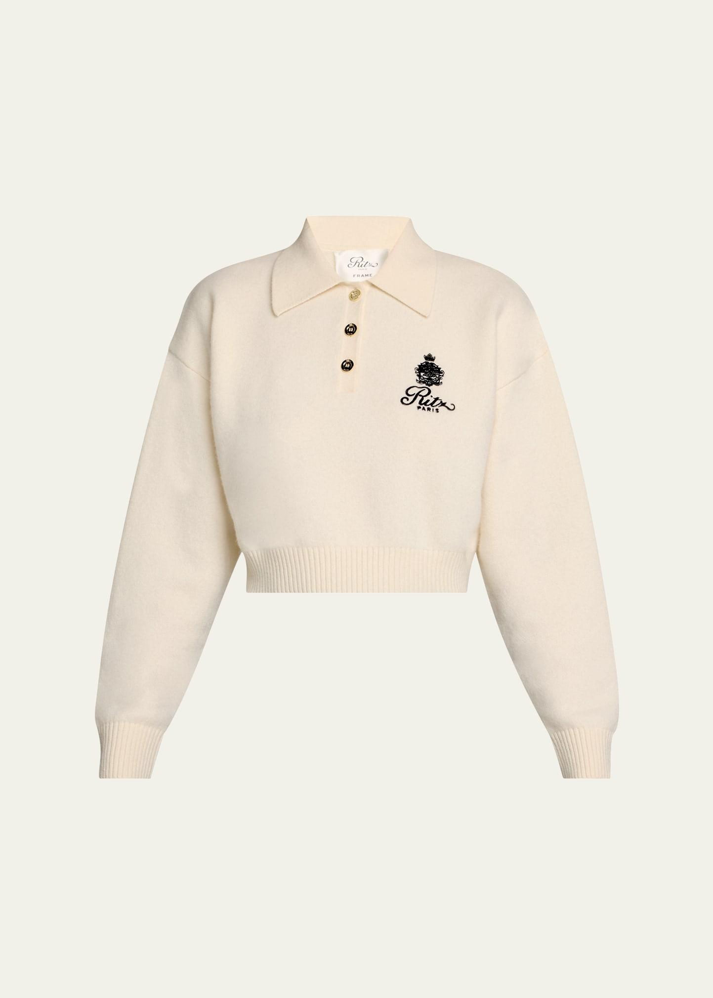 frame x ritz paris crest cashmere polo sweater