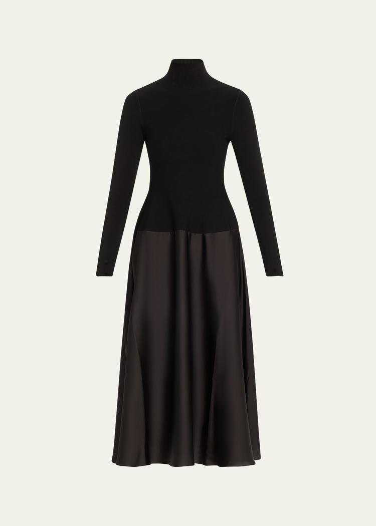 frances long-sleeve satin combo midi dress