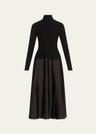 frances long-sleeve satin combo midi dress