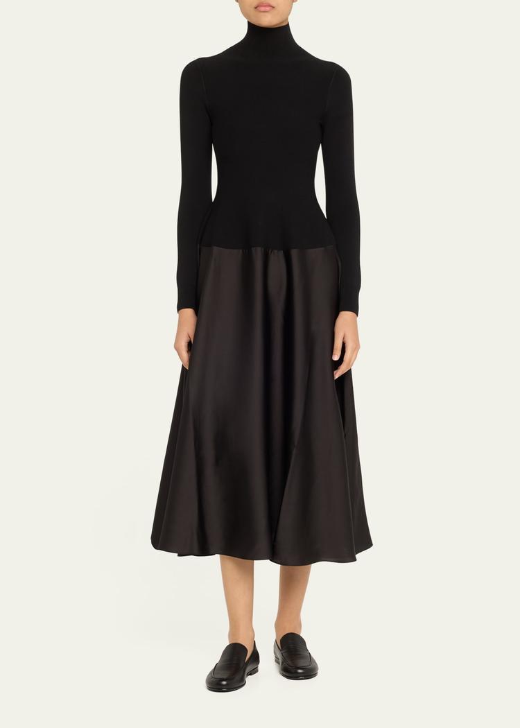 frances long-sleeve satin combo midi dress