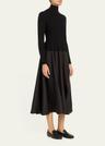 frances long-sleeve satin combo midi dress