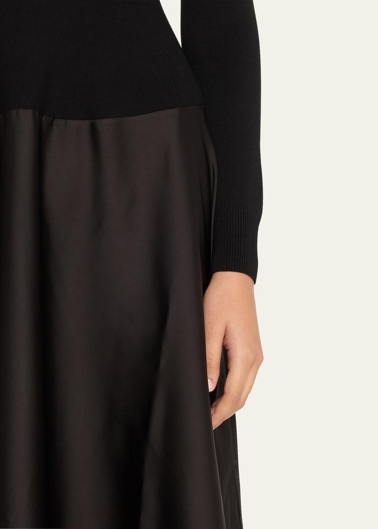frances long-sleeve satin combo midi dress