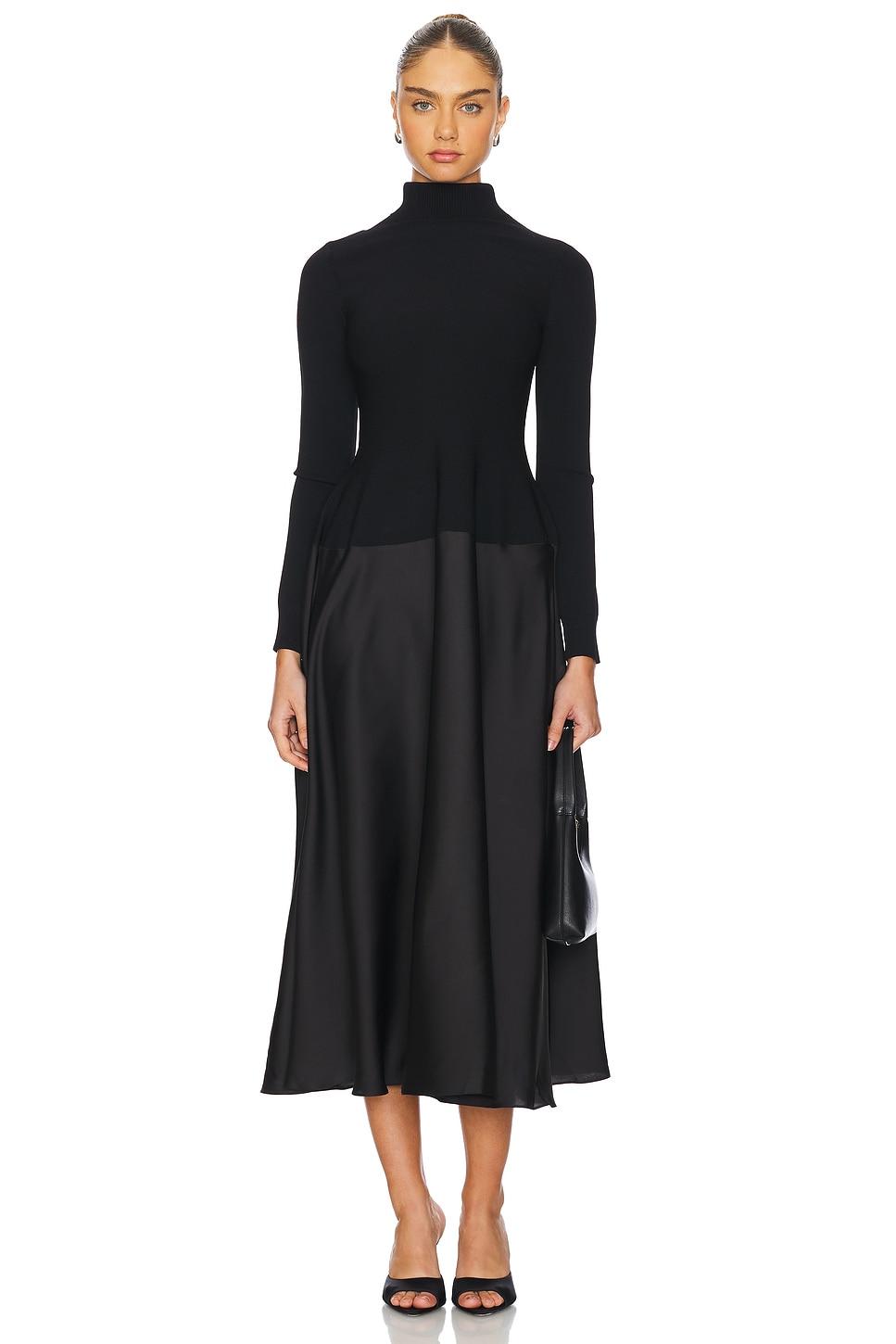 frances long sleeve satin combo midi dress