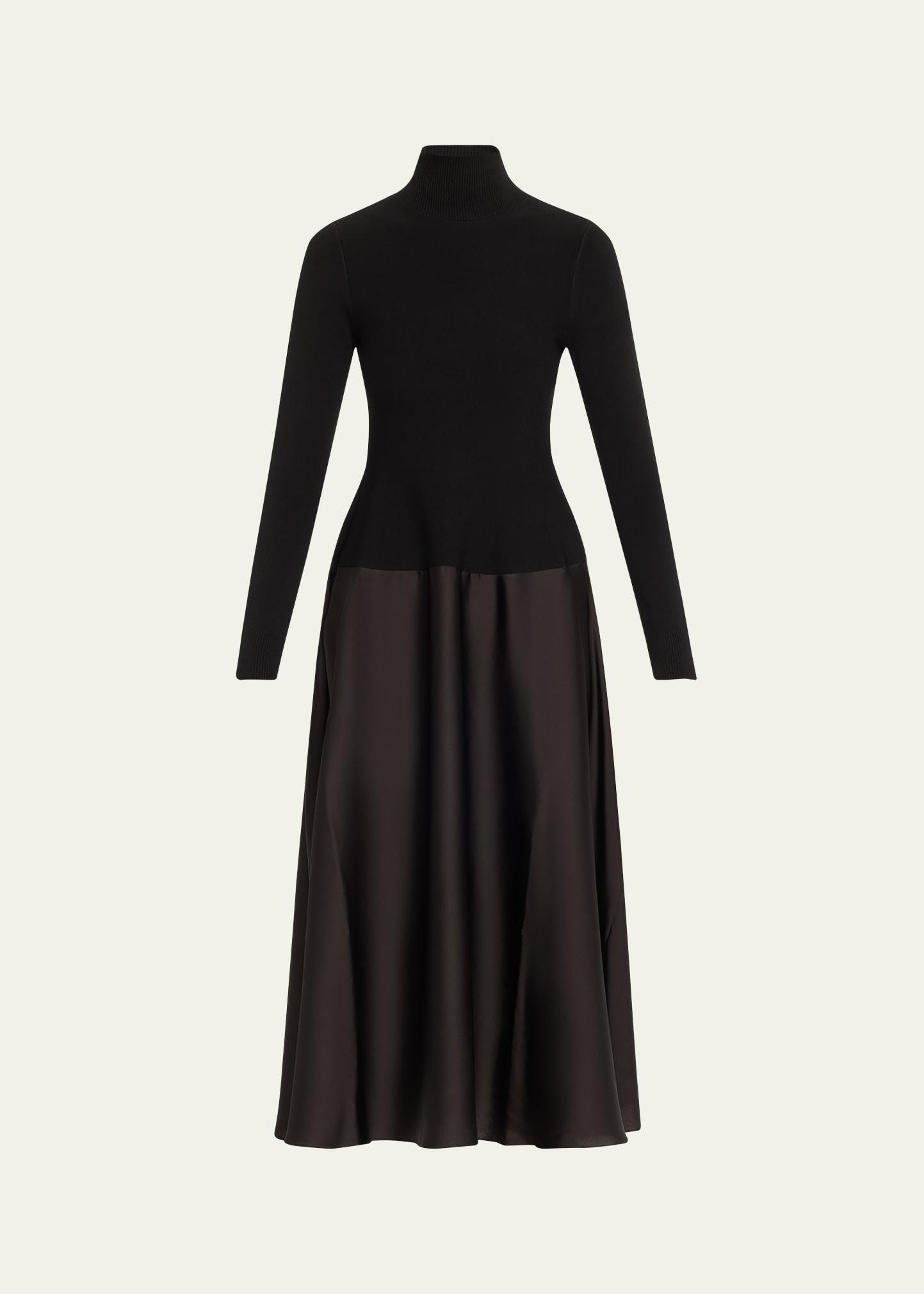 frances long-sleeve satin combo midi dress