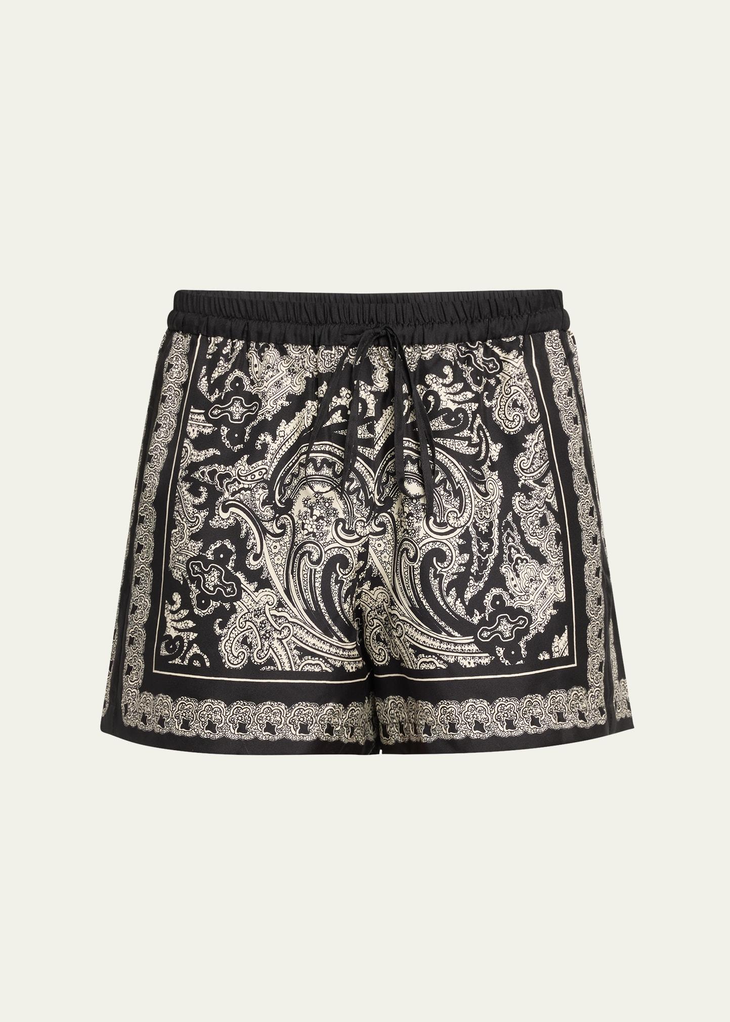 frances paisley drawstring silk shorts