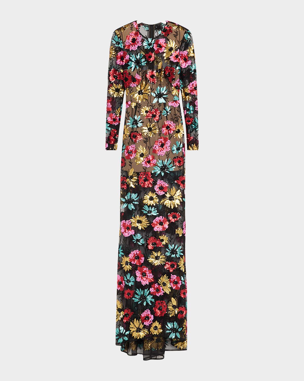 francesca sequin embroidered column gown