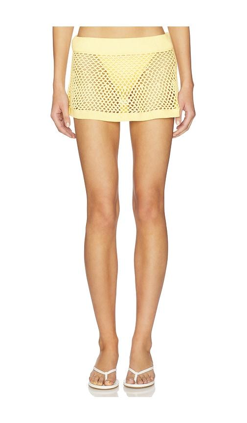 frankies bikinis adaline crochet mini skirt in yellow.
