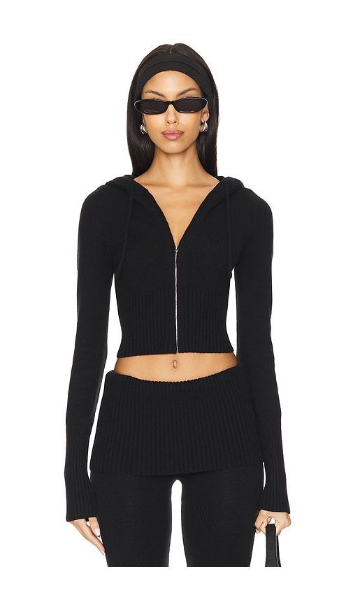 frankies bikinis aimee cloud knit hoodie in black.