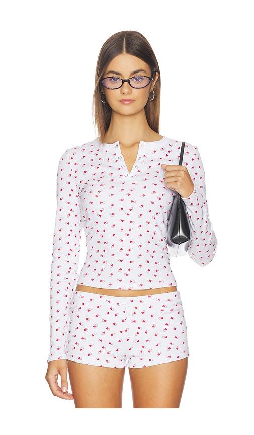 frankies bikinis amora cotton long sleeve shirt in white.