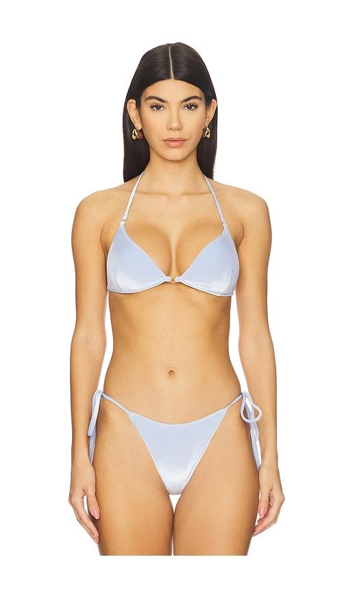 frankies bikinis amore triangle bikini top in baby blue.