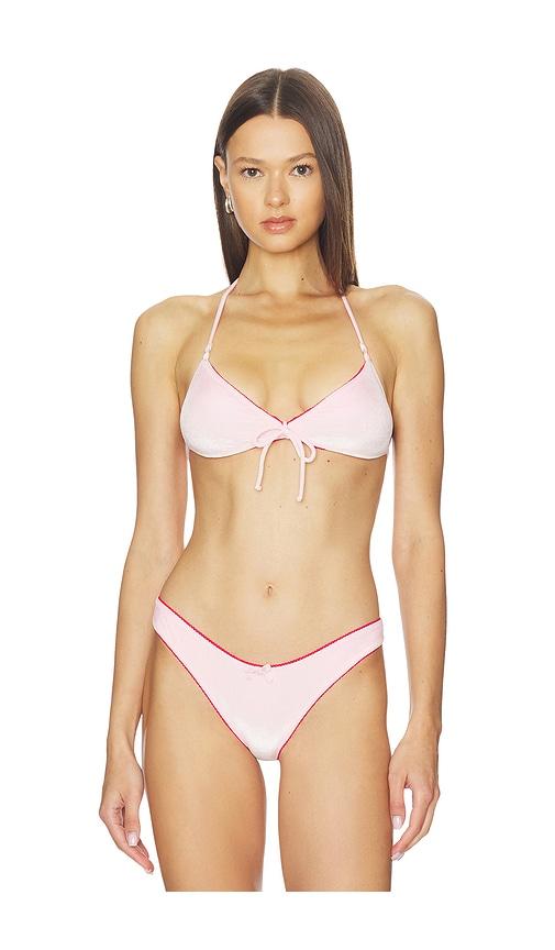 frankies bikinis amore velvet bikini top in pink.