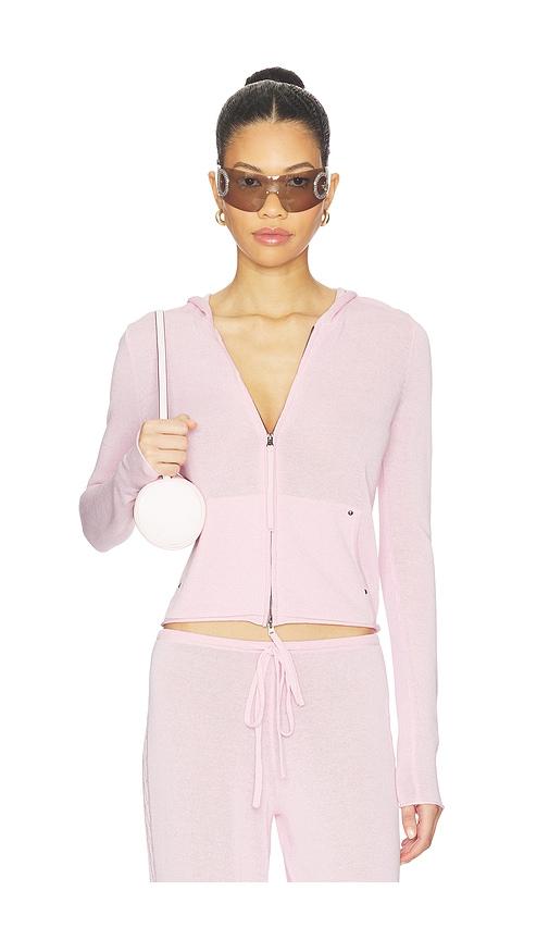 frankies bikinis atlas knit hoodie in pink.