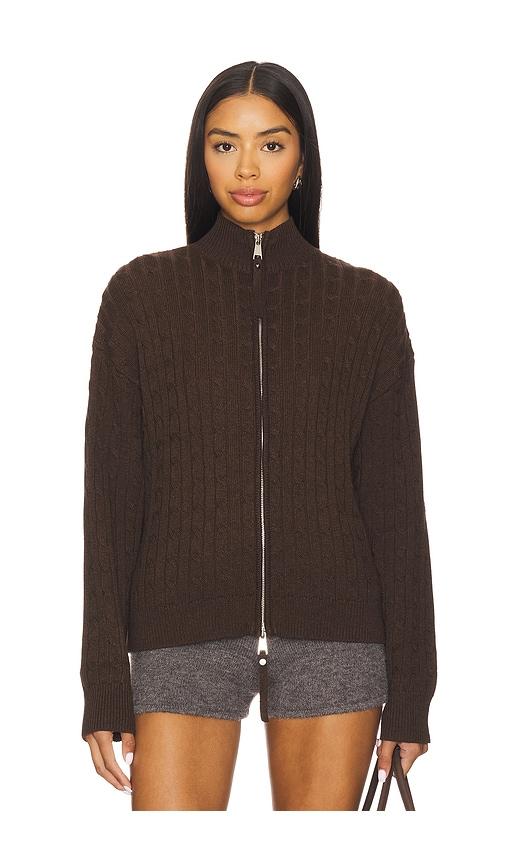 frankies bikinis bea cable knit sweater in brown.