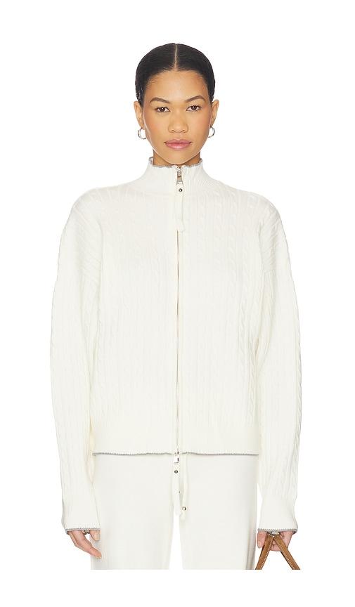 frankies bikinis bea cable knit sweater in white.