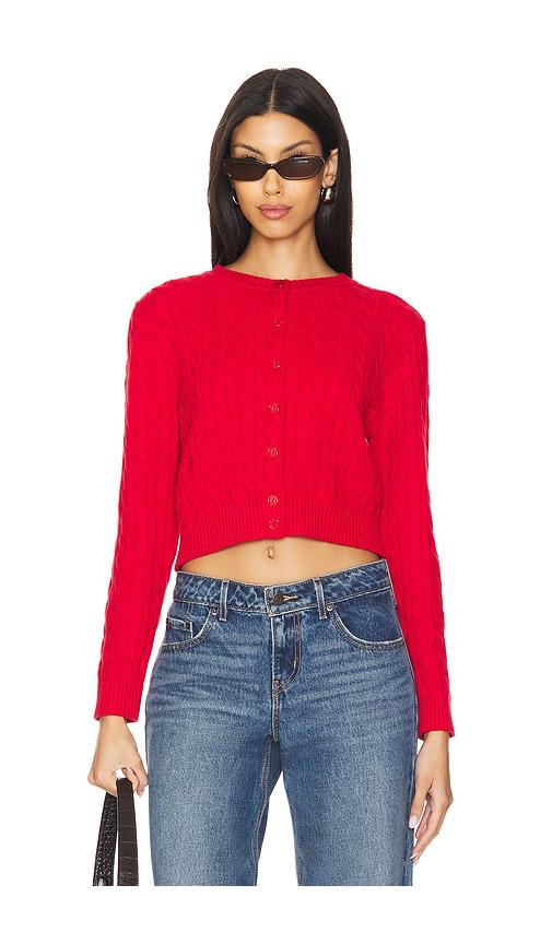 frankies bikinis dudley cable knit cardigan in red.