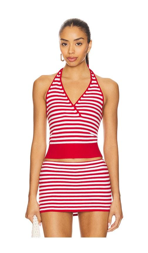 frankies bikinis dylan cloud knit halter top in red.