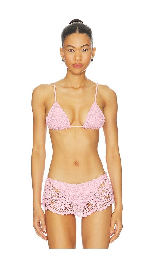 frankies bikinis elena crochet bikini top in pink.