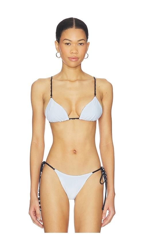 frankies bikinis elena reversible seersucker bikini top in baby blue.