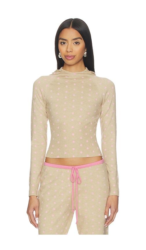 frankies bikinis hazel cloud knit hoodie in beige.