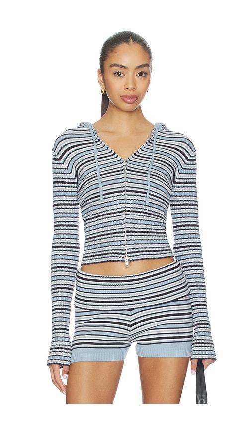 frankies bikinis heritage cloud knit hoodie in baby blue.