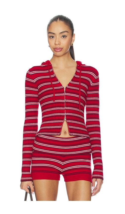 frankies bikinis heritage cloud knit hoodie in red.
