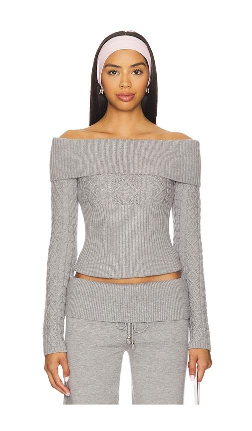 frankies bikinis jazz cable knit sweater in grey.