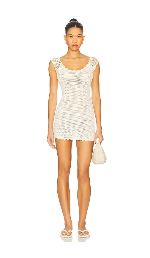 frankies bikinis kai crochet mini dress in ivory.