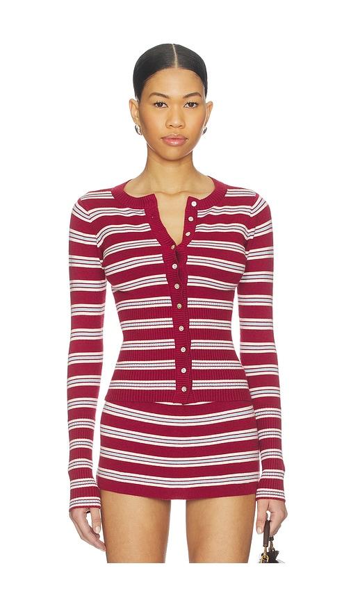 frankies bikinis lenon cloud knit sweater in red.