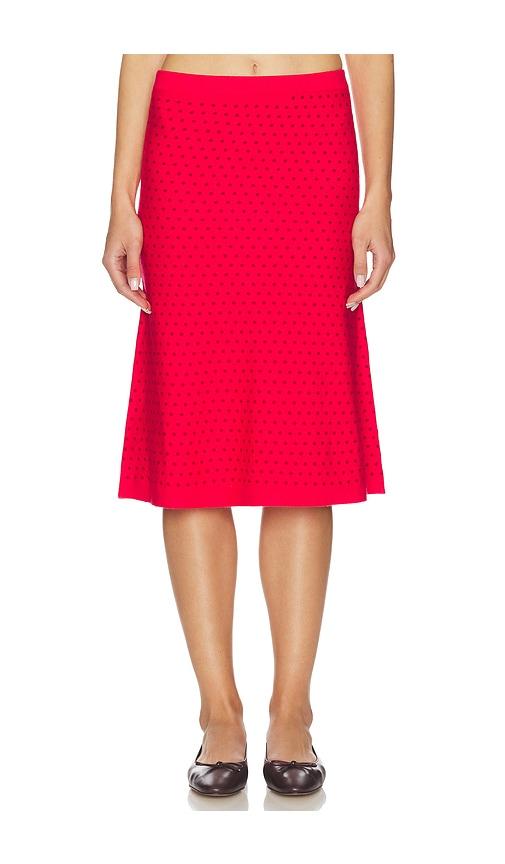 frankies bikinis magnolia cloud knit midi skirt in red.