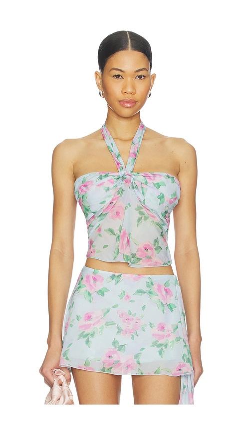 frankies bikinis maribel chiffon halter top in baby blue.