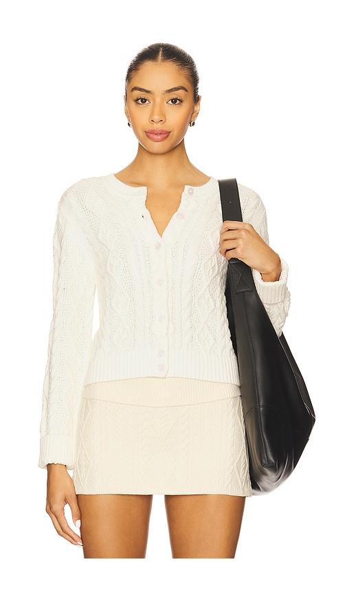 frankies bikinis marley cable knit cardigan in cream.
